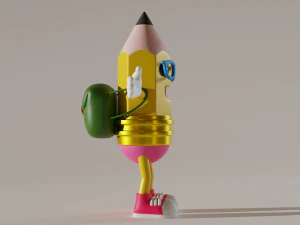 Pencil Character For animation Low-poly 3D Model