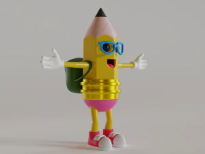 Pencil Character For animation Low-poly 3D Model