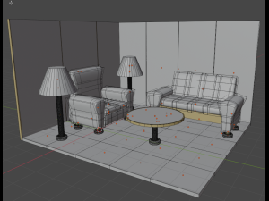 Interior with black velvet sofa and chair Modèle 3D