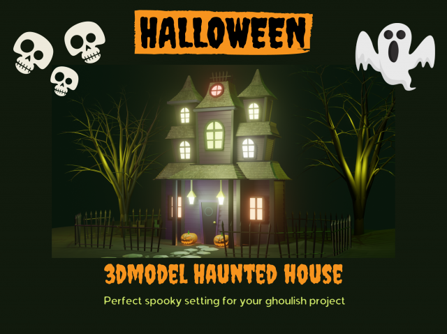Halloween Haunted House Spooky Low Poly Model Modelo 3D .c4d .max .obj .3ds .fbx .stl .blend 