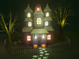 Halloween Haunted House Spooky Low Poly Model Modelo 3D