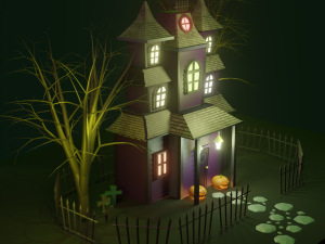 Halloween Haunted House Spooky Low Poly Model Modelo 3D