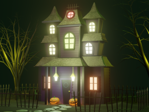Halloween Haunted House Spooky Low Poly Model Modelo 3D