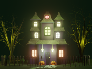 Halloween Haunted House Spooky Low Poly Model Modelo 3D