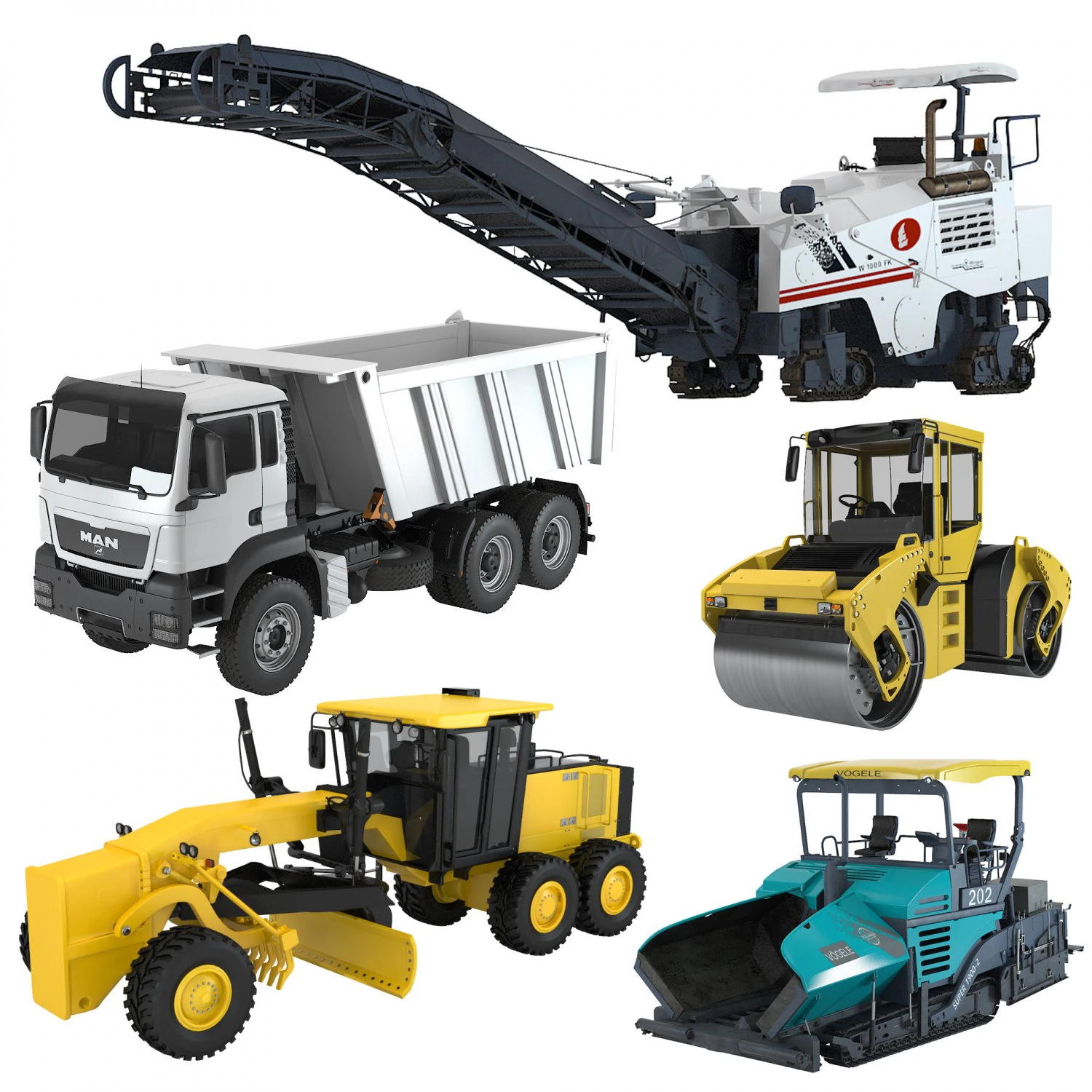 Road Construction Equipment 3D Model .c4d .max .obj .3ds .fbx .stl .blend 