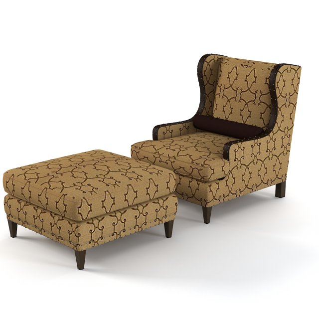 Century Wing Chair Pouf Set 3D 模型 .c4d .max .obj .3ds .fbx .stl .blend 