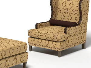 Century Wing Chair Pouf Set 3D Model