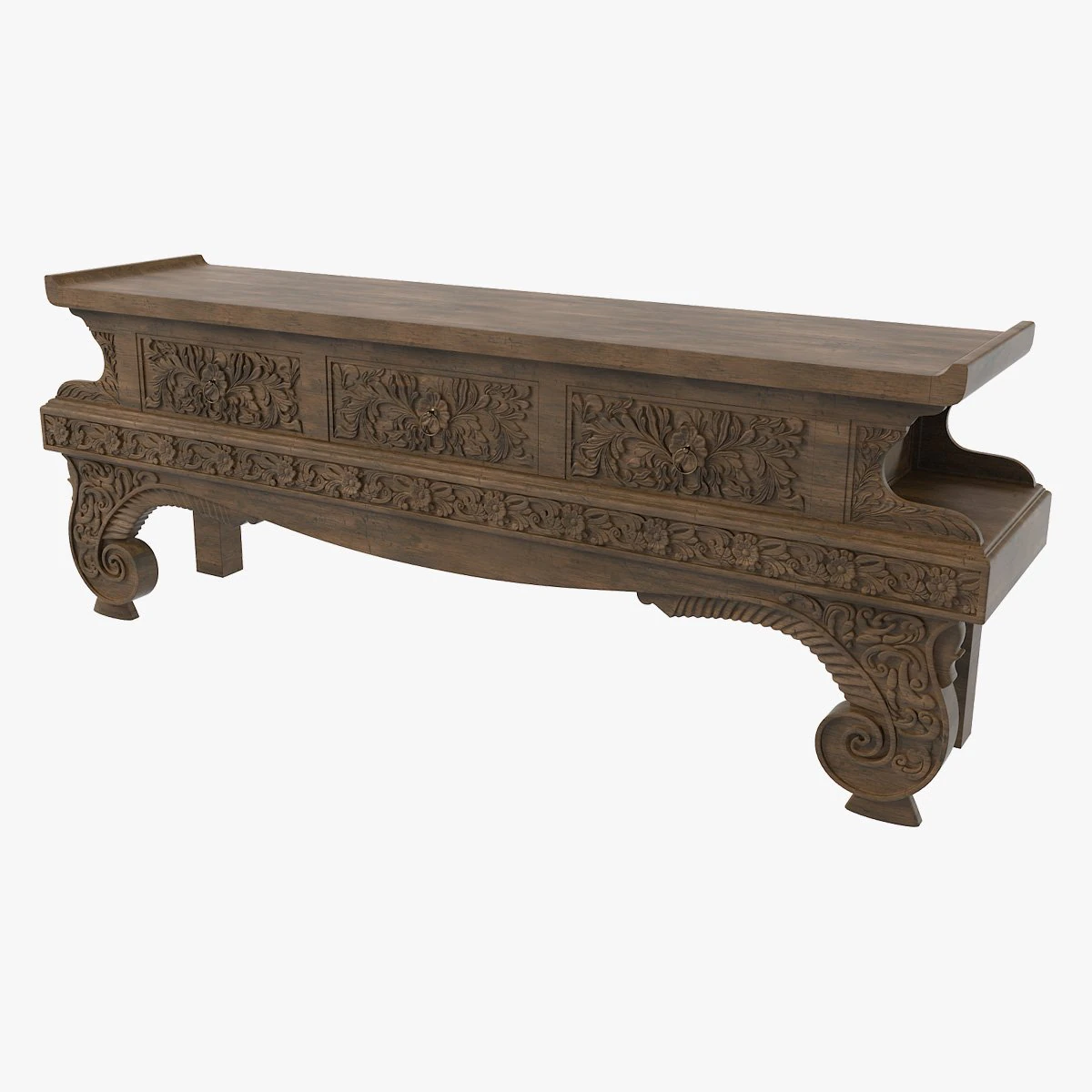 Maitland Hand Carved Natural Finished Teakwood Console Table 3D Model .c4d .max .obj .3ds .fbx .stl .blend