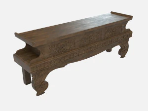 Maitland Hand Carved Natural Finished Teakwood Console Table 3D Model