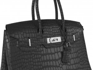 Hermes Matte Black Porosus Crocodile Birkin 35 Bag 3D मॉडल