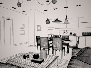 Modern country house with interior 3D Modell