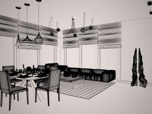 Modern country house with interior 3D Modell