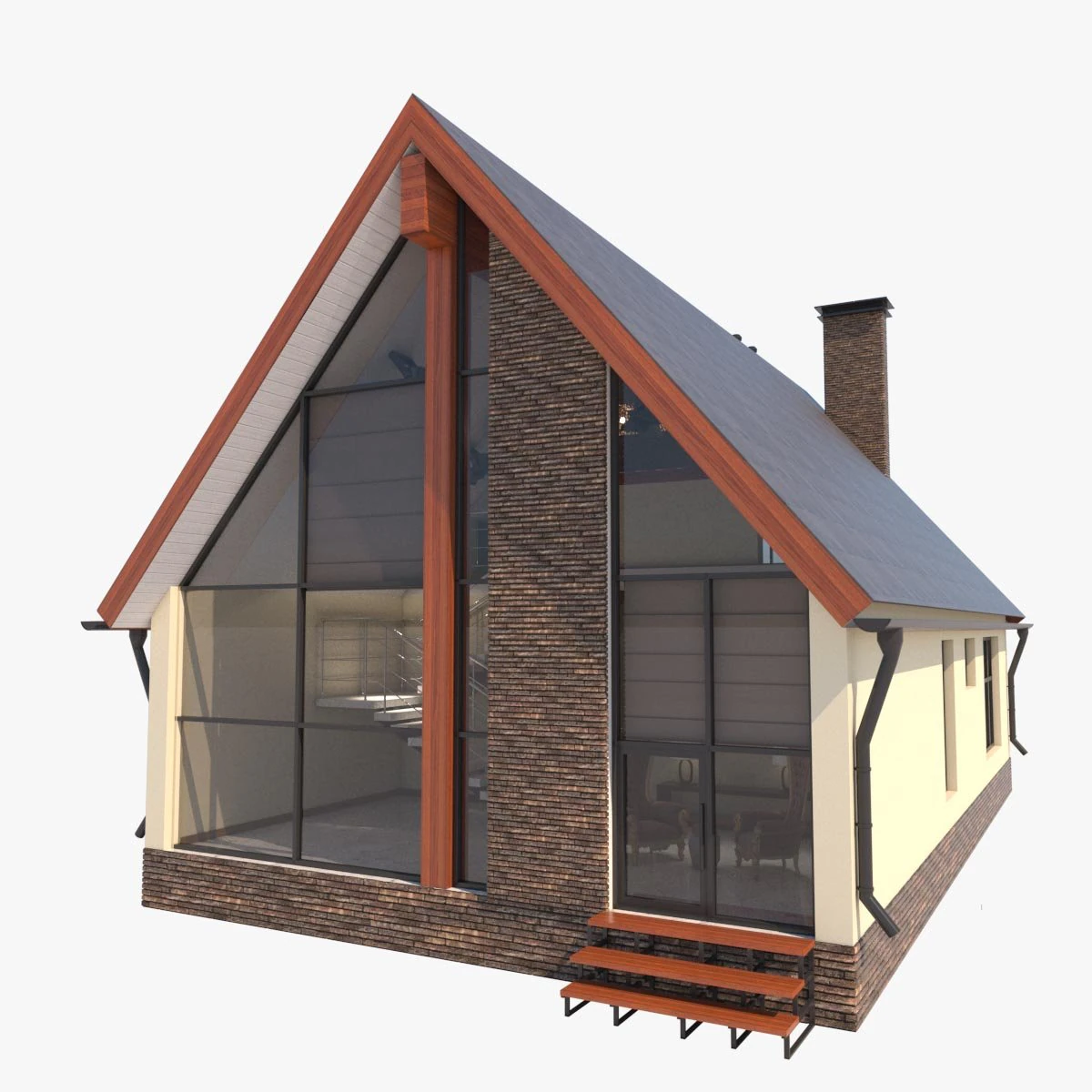 Barn Style Cottage with interior 3D Model .c4d .max .obj .3ds .fbx .stl .blend 