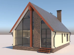 Barn Style Cottage with interior 3D Model