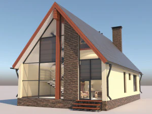 Barn Style Cottage with interior 3D Model