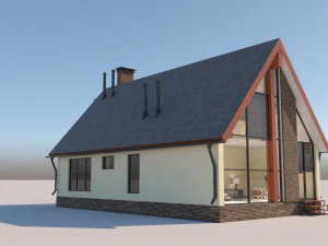 Barn Style Cottage with interior 3D Model