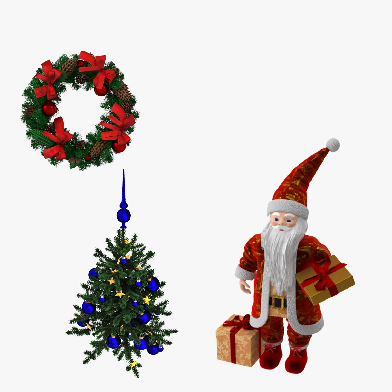 Christmas Set of 3 3D Model .c4d .max .obj .3ds .fbx .stl .blend 