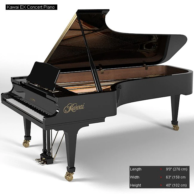 Kawai ex concert grand piano 3D Model .c4d .max .obj .3ds .fbx .stl .blend
