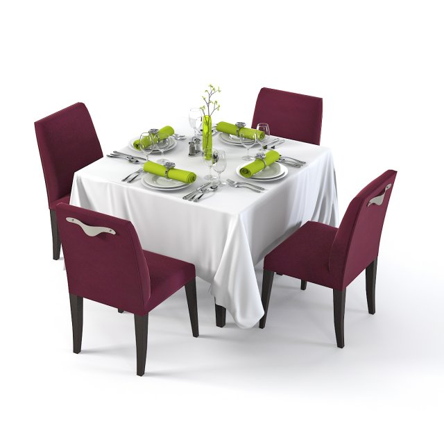 Square Restaurant Table Banquet Modelo 3D .c4d .max .obj .3ds .fbx .stl .blend