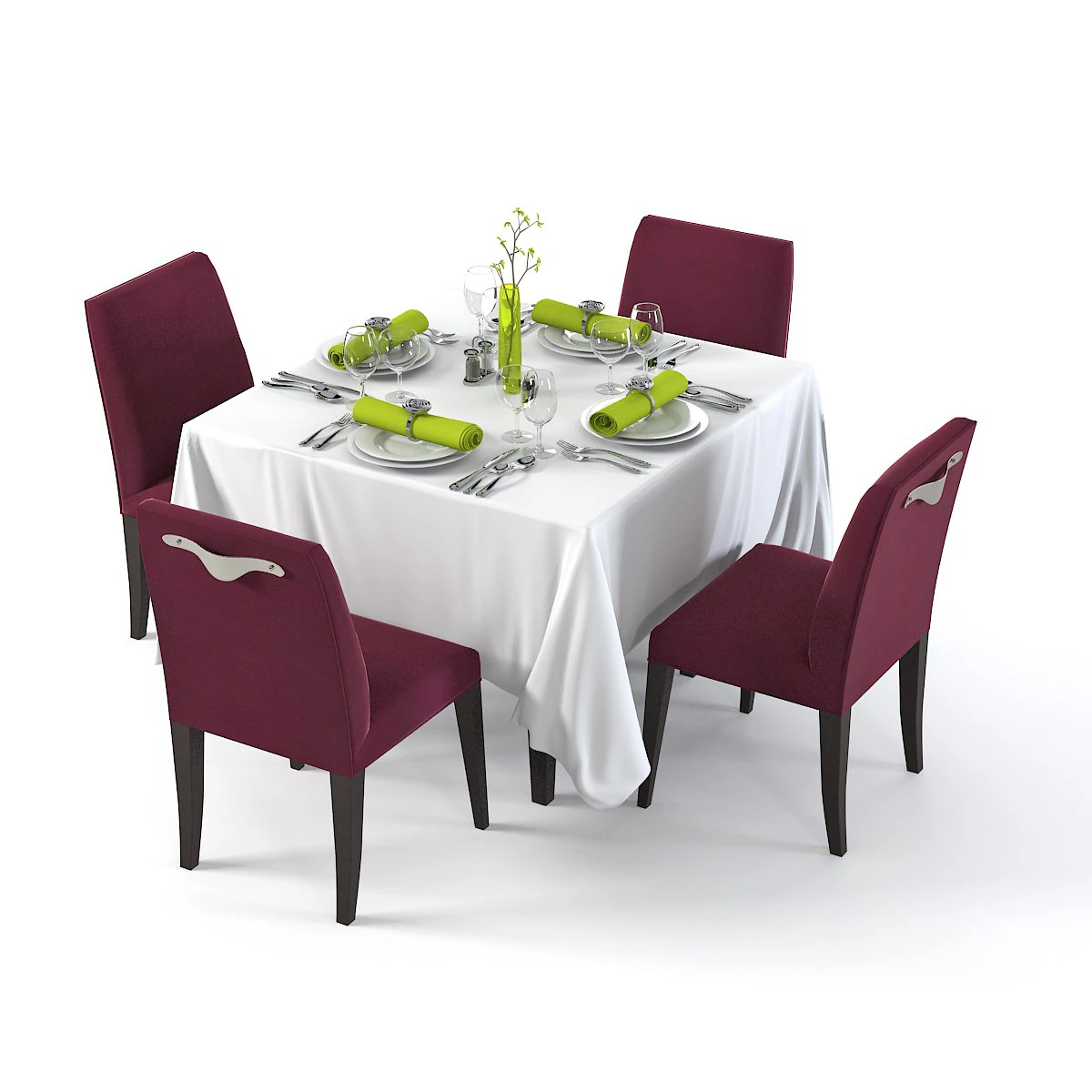 Square Restaurant Table Banquet 3D Model .c4d .max .obj .3ds .fbx .stl .blend