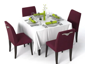 Square Restaurant Table Banquet 3D Model