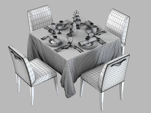 Square Restaurant Table Banquet Modelo 3D