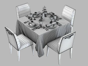 Square Restaurant Table Banquet 3D Model