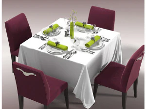 Square Restaurant Table Banquet 3D Model
