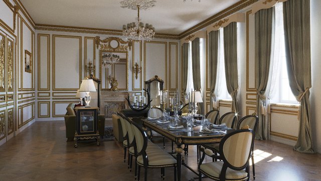 Classical style dining-living room Modelo 3D .c4d .max .obj .3ds .fbx .stl .blend 