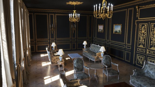 Baroque Black Interior Living Room 3D 모델 .c4d .max .obj .3ds .fbx .stl .blend 