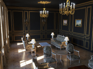 Baroque Black Interior Living Room 3Dモデル