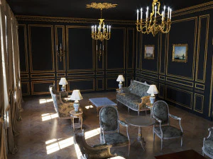 バロック様式の黒のインテリアのリビング ルーム 3Dモデル