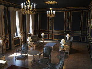 バロック様式の黒のインテリアのリビング ルーム 3Dモデル