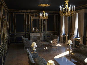 バロック様式の黒のインテリアのリビング ルーム 3Dモデル