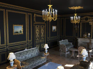 バロック様式の黒のインテリアのリビング ルーム 3Dモデル