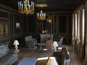 バロック様式の黒のインテリアのリビング ルーム 3Dモデル