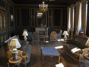 バロック様式の黒のインテリアのリビング ルーム 3Dモデル