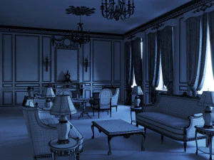 バロック様式の黒のインテリアのリビング ルーム 3Dモデル