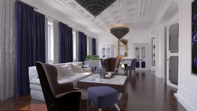 Classical Style White Interior Model 3D .c4d .max .obj .3ds .fbx .stl .blend