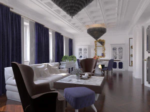 Класичний стиль білого інтер'єру 3D Модель