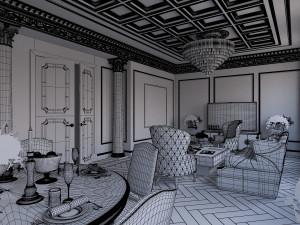 Classical Style White Interior Model 3D