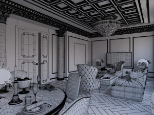 Classical Style White Interior 3D Model
