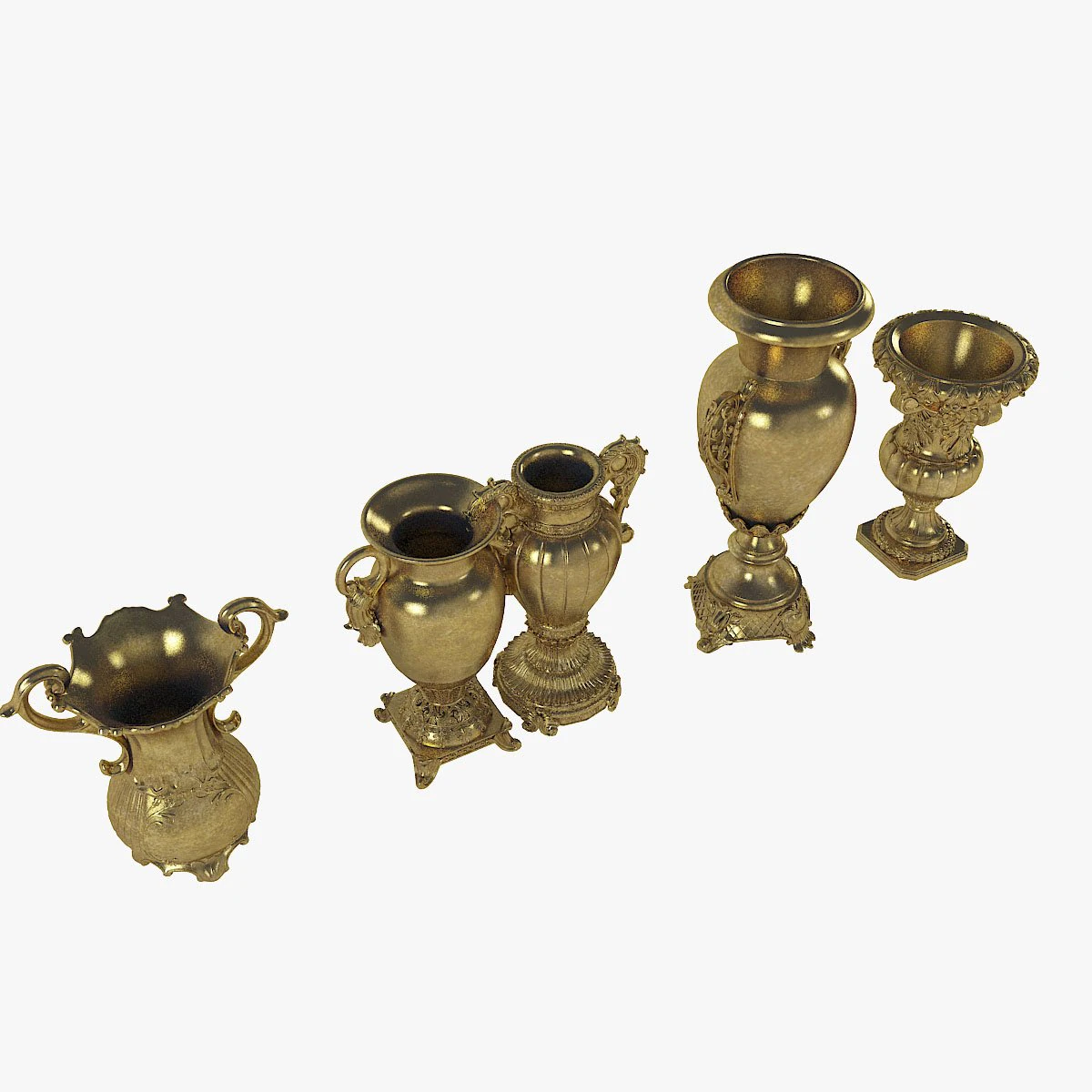 Golden VaseSet 3D Model .c4d .max .obj .3ds .fbx .stl .blend 