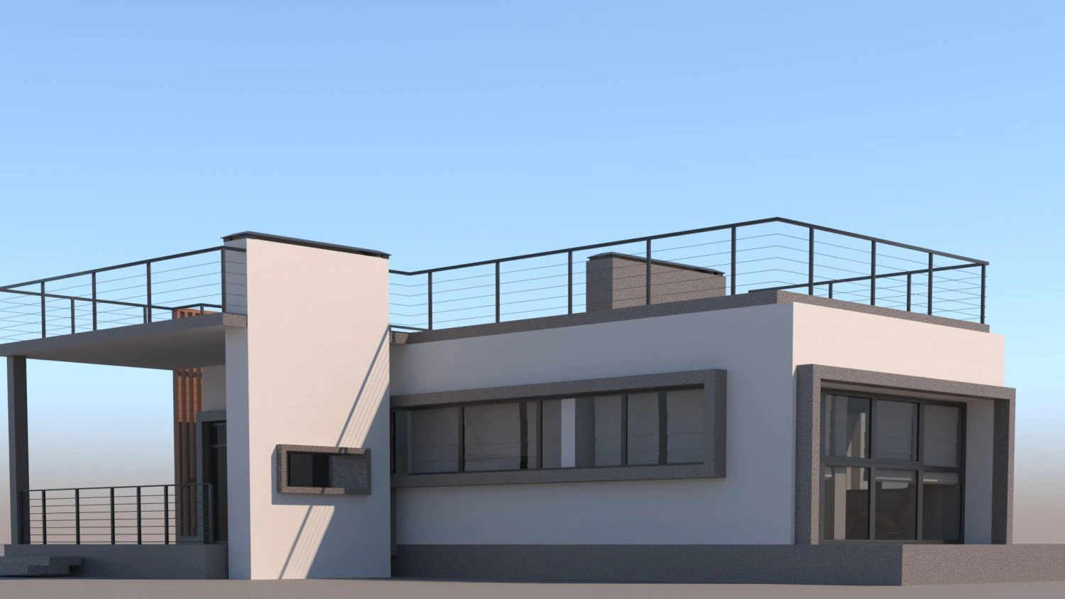 Modern flat roof house 3D Model .c4d .max .obj .3ds .fbx .stl .blend