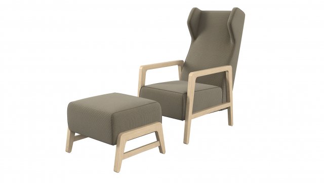 Wingback Chair And Footrest 3D Model .c4d .max .obj .3ds .fbx .stl .blend 