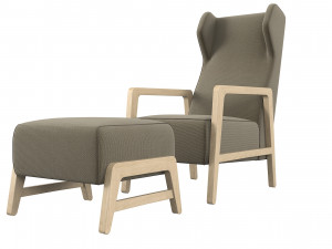 Wingback Chair And Footrest 3D Model