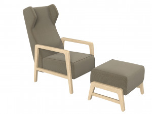 Wingback Chair And Footrest 3D Model