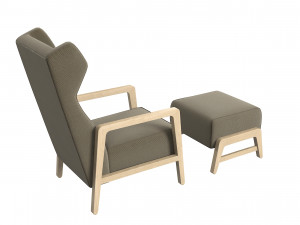 Wingback Chair And Footrest 3D Model