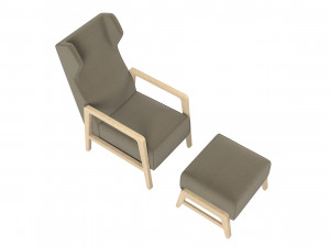 Wingback Chair And Footrest 3D Model