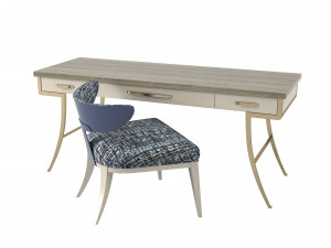 Caracole Work Force table and half Moonchair set 3D Model